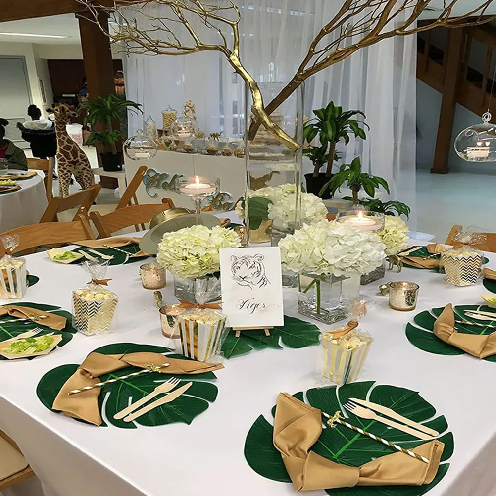 

100Pcs Artificial Monstera Leaves Simulation Leaf Decor Table Mats Party Decor Supply Tropical Palm Leaves Hawaiian