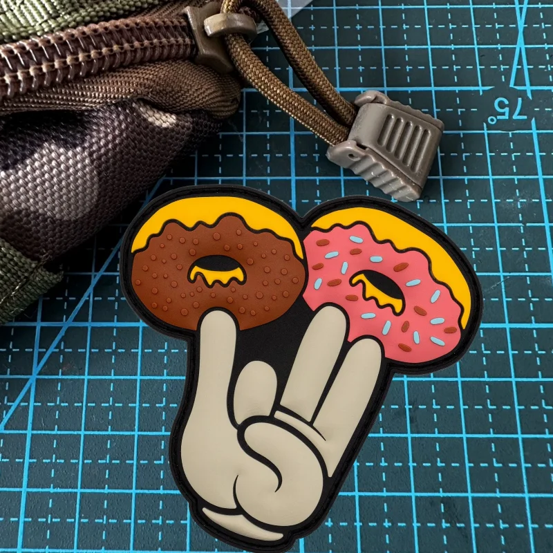 \'Shocker Donuts\' Morale Tactical Patch 3D PVC Funny Hook&Loop Emblem Humorous Donuts Finger Badge DIY Military Backpack Stickers