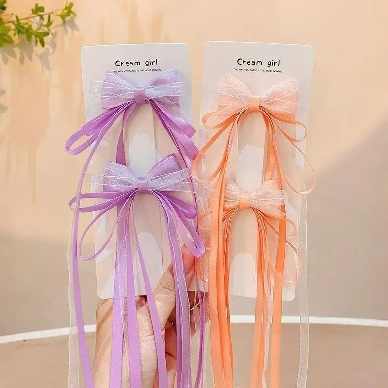 2 개/대 요정 활 긴 리본 헤어 클립 아기 소녀 헤어핀 바레트 머리 장식 어린이 헤어 액세서리