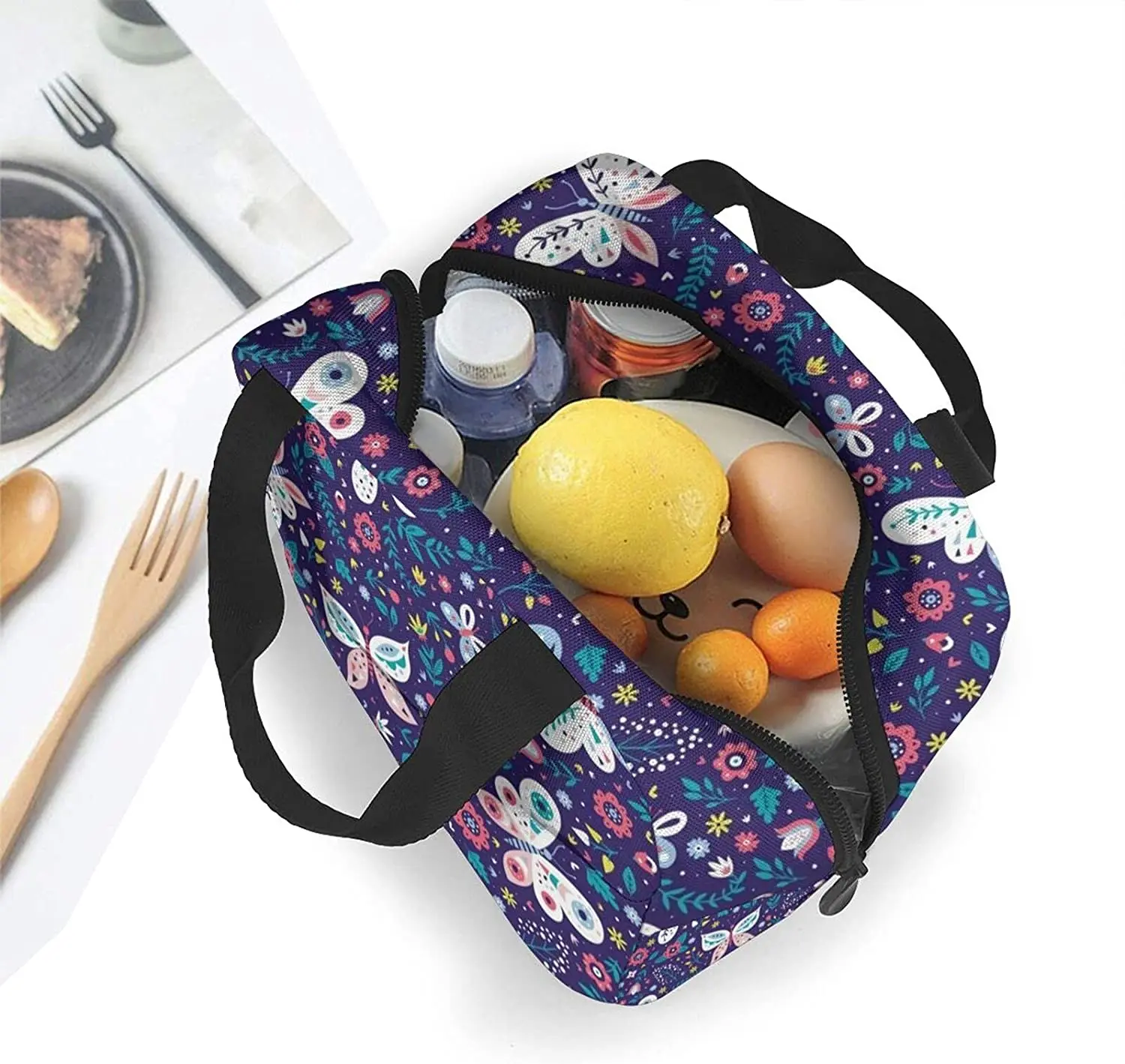 Purple Butterfly Lunch Bag Women Girls Small Insulated Reusable Cooler Tote Bento Box Backpack Portable Leak Proof Lunch Bags