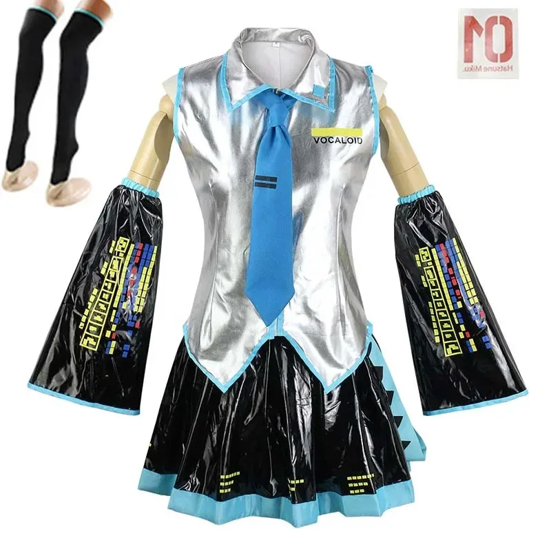 

Miku Cosplay Costume Women PU Leather Miiku JK Sailor Dress Includes Stockings High School Uniform Halloween Full Set Outfit