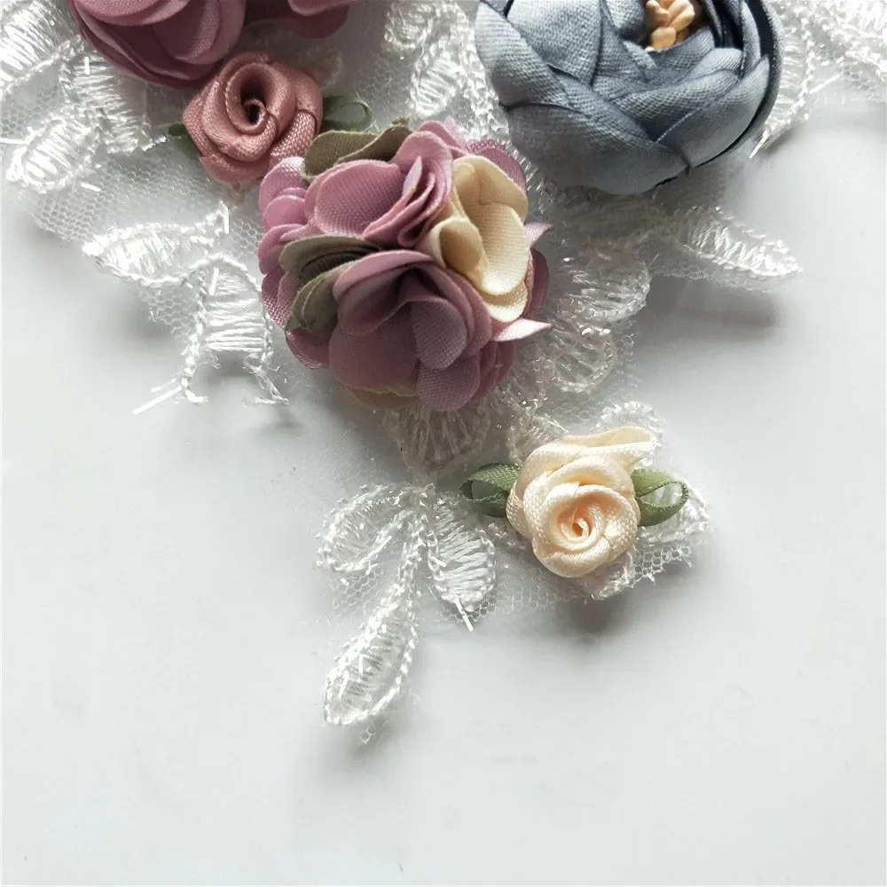New arrive Elegant Sequins 3D Flower Embroiderey Neckline Lace Applique Lace Collar Trim Dress Fabrics Material DIY Lace Patches