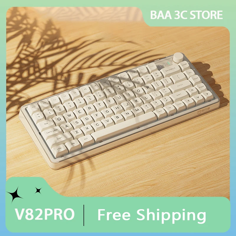 

EWEADN V82pro Mechanical Keyboard Tri Mode 2.4G Wireless Bluetooth RGB Backlight Hot-swap Customized PBT Keycaps Game Keyboard