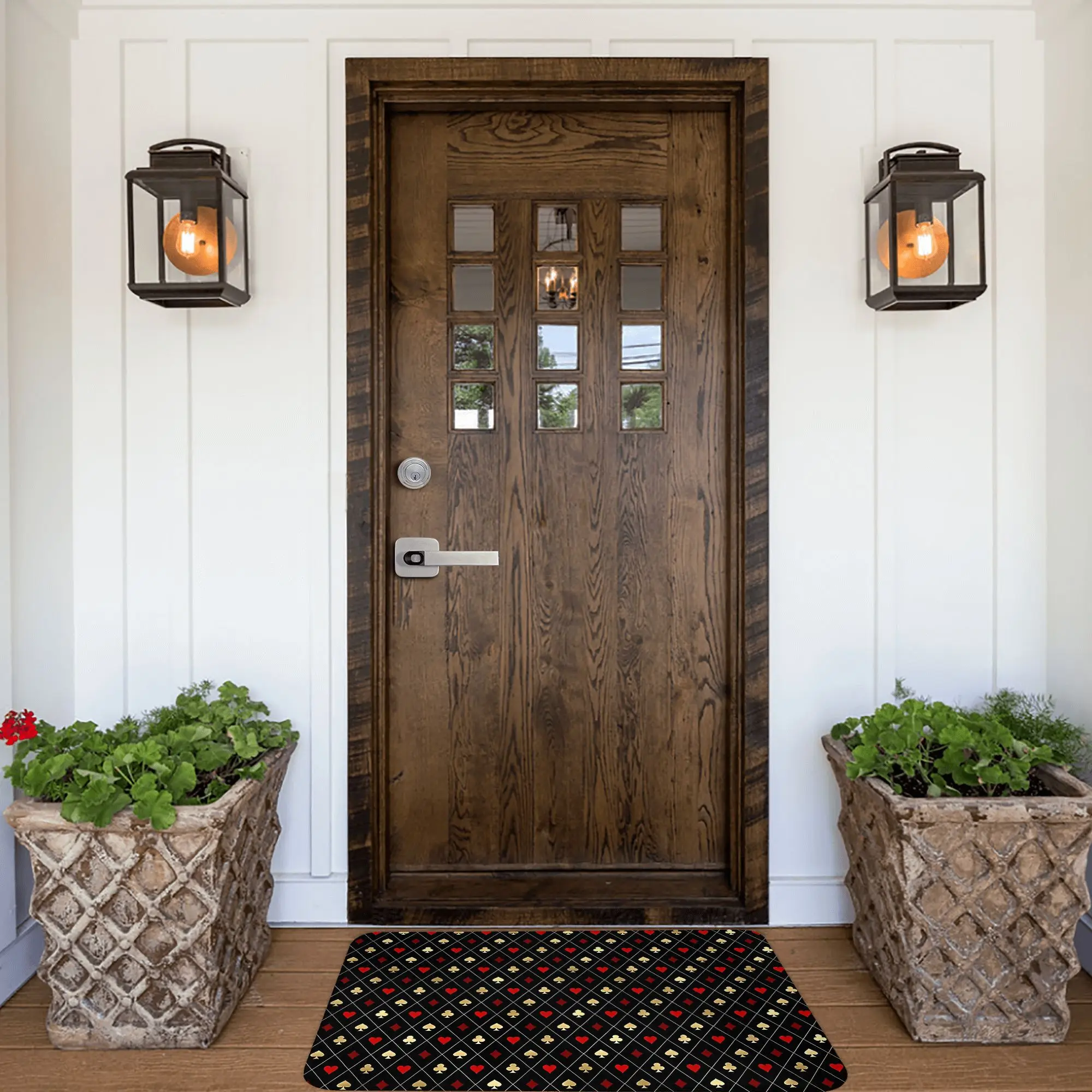 Casino Playing Card Suits Doormat Waterproof Non-Slip Flannel Entrance Rug for Home Decor