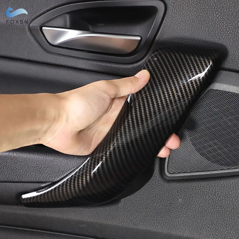 Acessórios do carro padrão de fibra de carbono portas interiores painel maçaneta da porta puxar capa para bmw 1 2 séries f20 f21 f22 f23 2012 - 2017