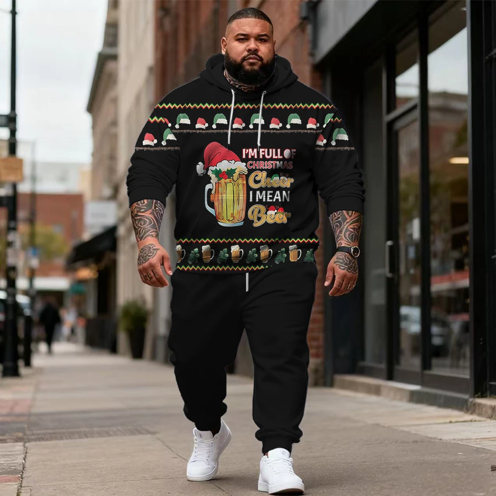 

S-9xl plus size Men's 2-Piece Hoodie Set: Christmas - Soft Fabric, Warm, Festive Prints, Comfortable for Big & Tall Guys