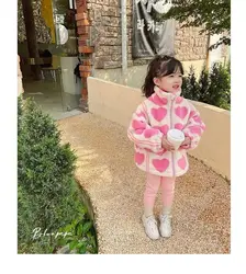 Girls Plush Jacket 2024 New Baby Girl Winter Cotton Jacket Stylish Little Girl Korean Thick and Loose Plush Coat Trend