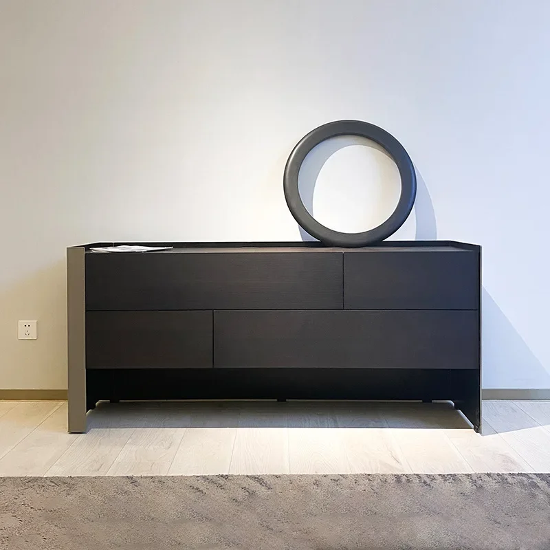 Italian minimalist smoked side cabinet simple light luxury solid wood locker