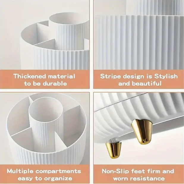 Organizador de maquillaje giratorio de 5 niveles, almacenamiento de cosméticos de plástico duradero para brochas, lápices labiales, cuidado de la piel y papelería, escritorio elegante C