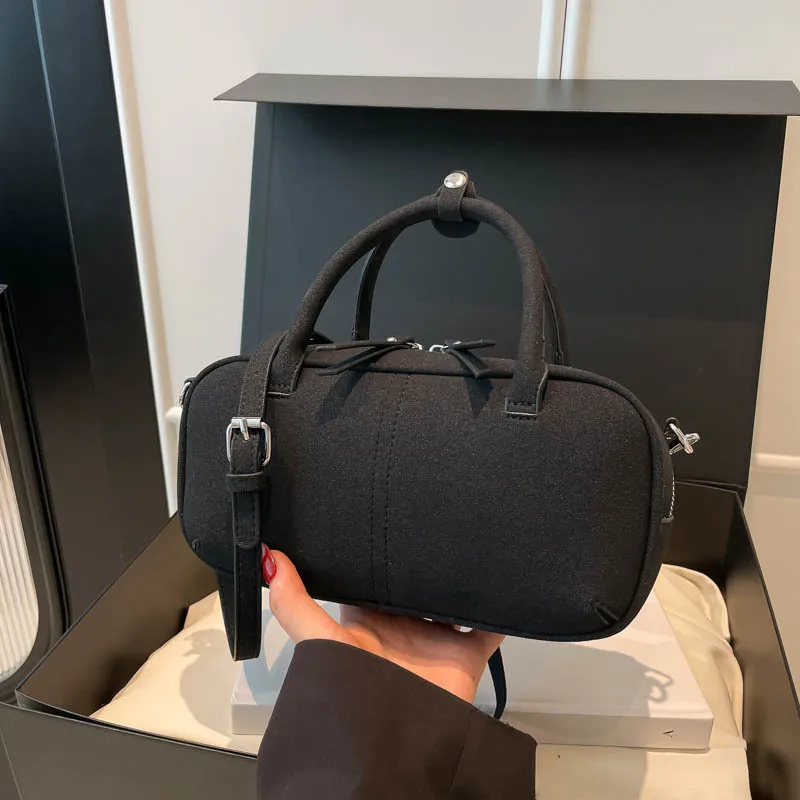 حقيبة صغيرة من جلد الغزال بمقبض مزدوج، تصميم فاخر جديد في حقائب اليد، حقيبة باجيت نسائية كاجوال مع حزام كروس قابل للإزالة