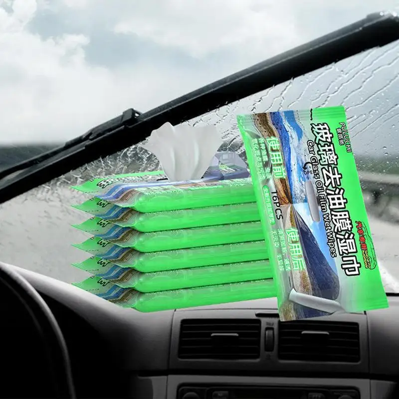 Car Glass Oil Film Removal Wipes Powerful Windshield Cleaner Wipes 16PCS Auto Window Glass Cleaner Mild Cleaner Wipes For Dirt