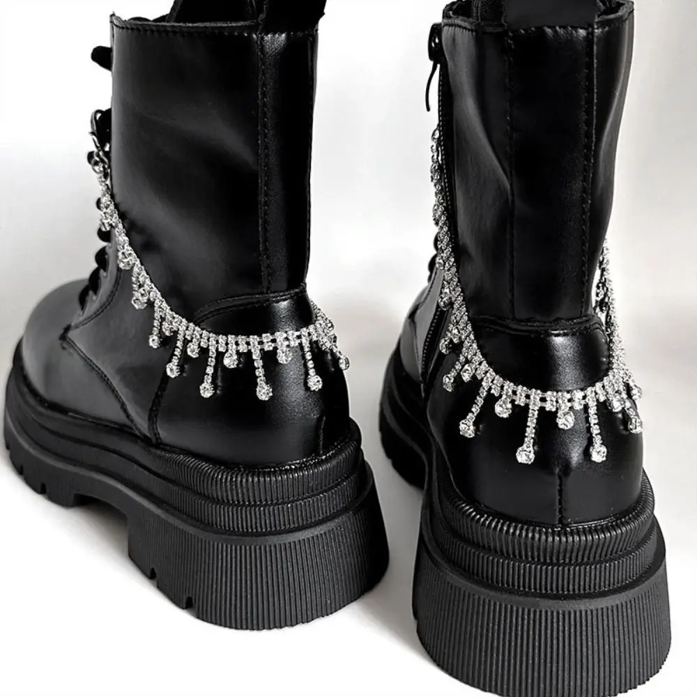 Light Luxury Boots Shoes Buckle Personality Silver Rhinestone Chain Boots Decoration Charm Tassel Elegant