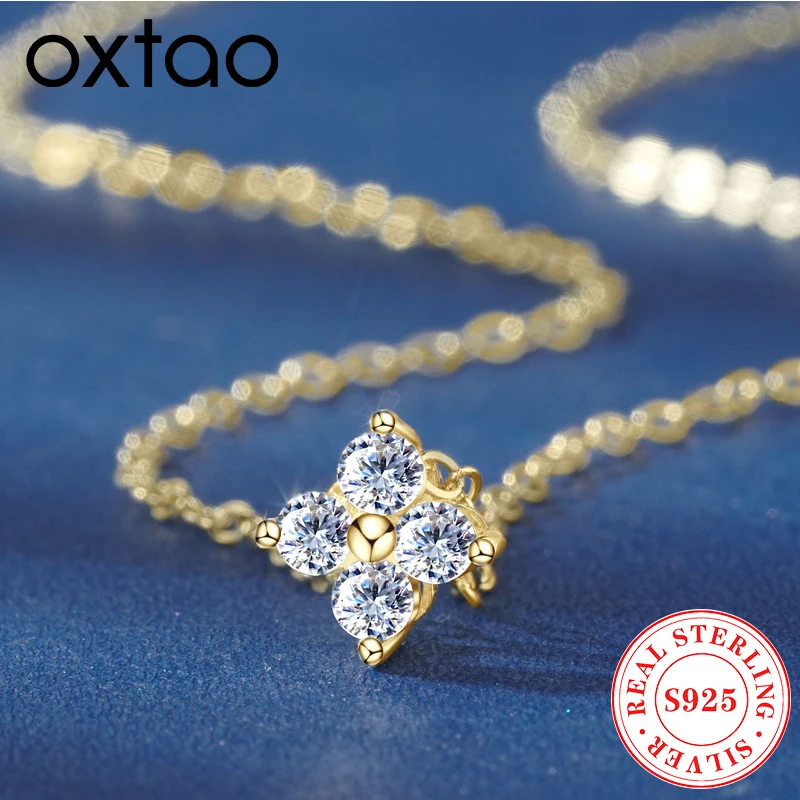 

OXTAO 10 К желтое золото муассанит четырехлистный цветок ювелирные изделия кулон ожерелья роскошный модный стиль кулон ожерелье для женщин подарок