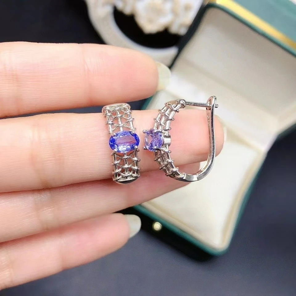 

Natural Tanzanite Earrings 925 Sterling Silver, Luxury Fine Jewelry Purple Gemstone Earrings