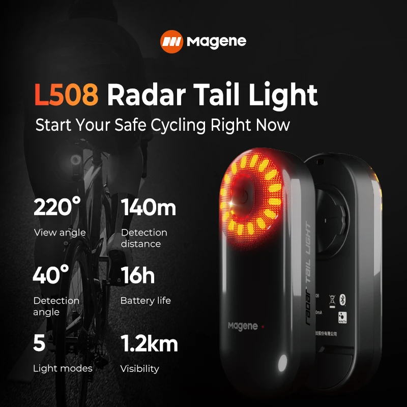 

Magene Radar Bike Tail Light L508 Bicycle Rear Brake Sensing Lamp Saddle Seatpost ChargingEbike Waterproof LED Cycling Taillight