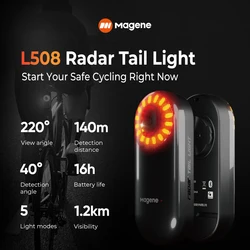 Magene Radar Bike Tail Light L508 Bicycle Rear Brake Sensing Lamp Saddle Seatpost ChargingEbike Waterproof LED Cycling Taillight