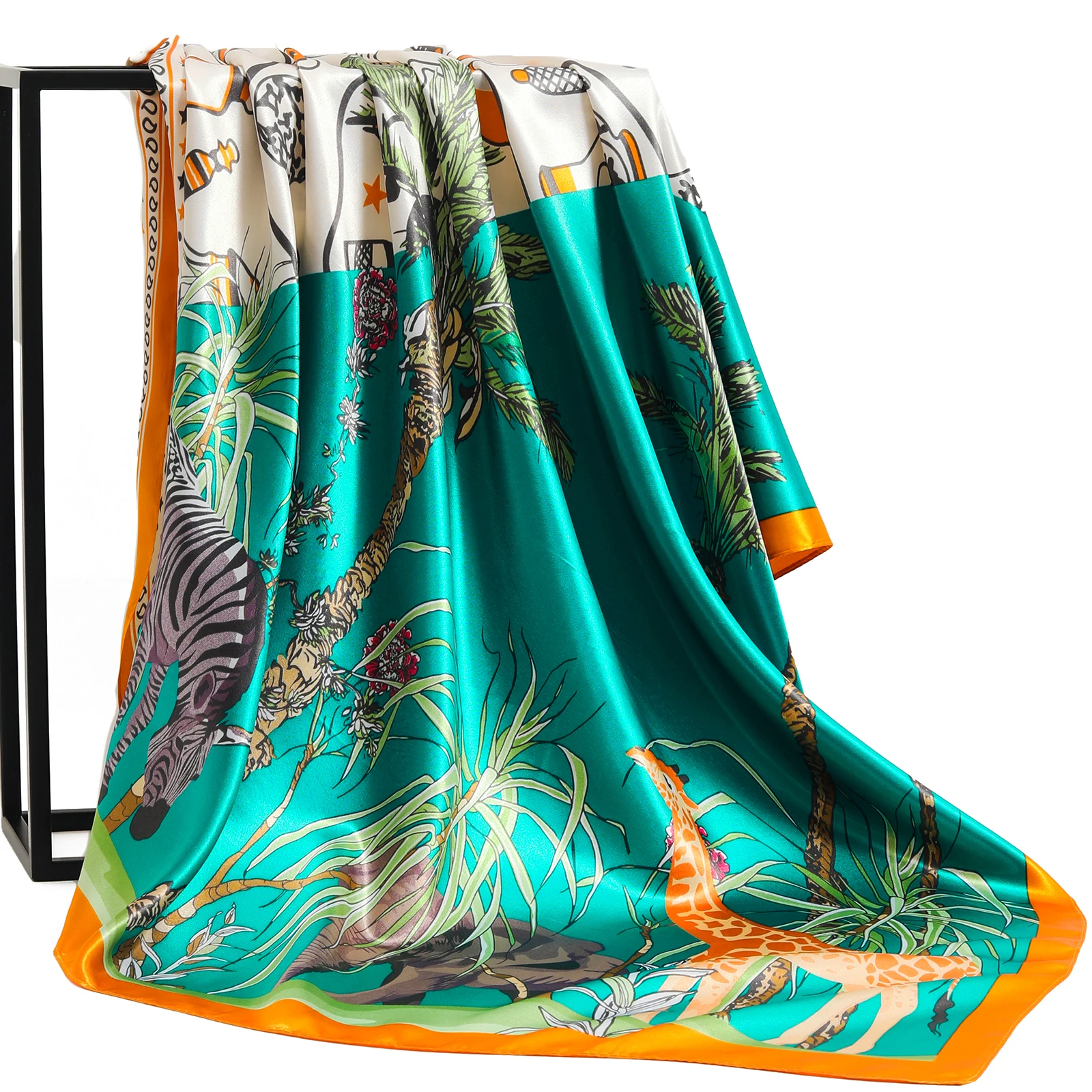 Foulard carré de marque de luxe 90x90cm, mode plage femmes, tête en soie, printemps été châle dames Foulard bandana silencieux hijab