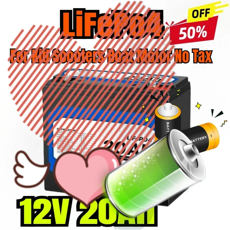 

New 12V 20Ah LiFePo4 Battery Lithium Iron Phosphate 12V 24V LiFePo4 Rechargeable Battery for Kid Scooters Boat Motor No Tax