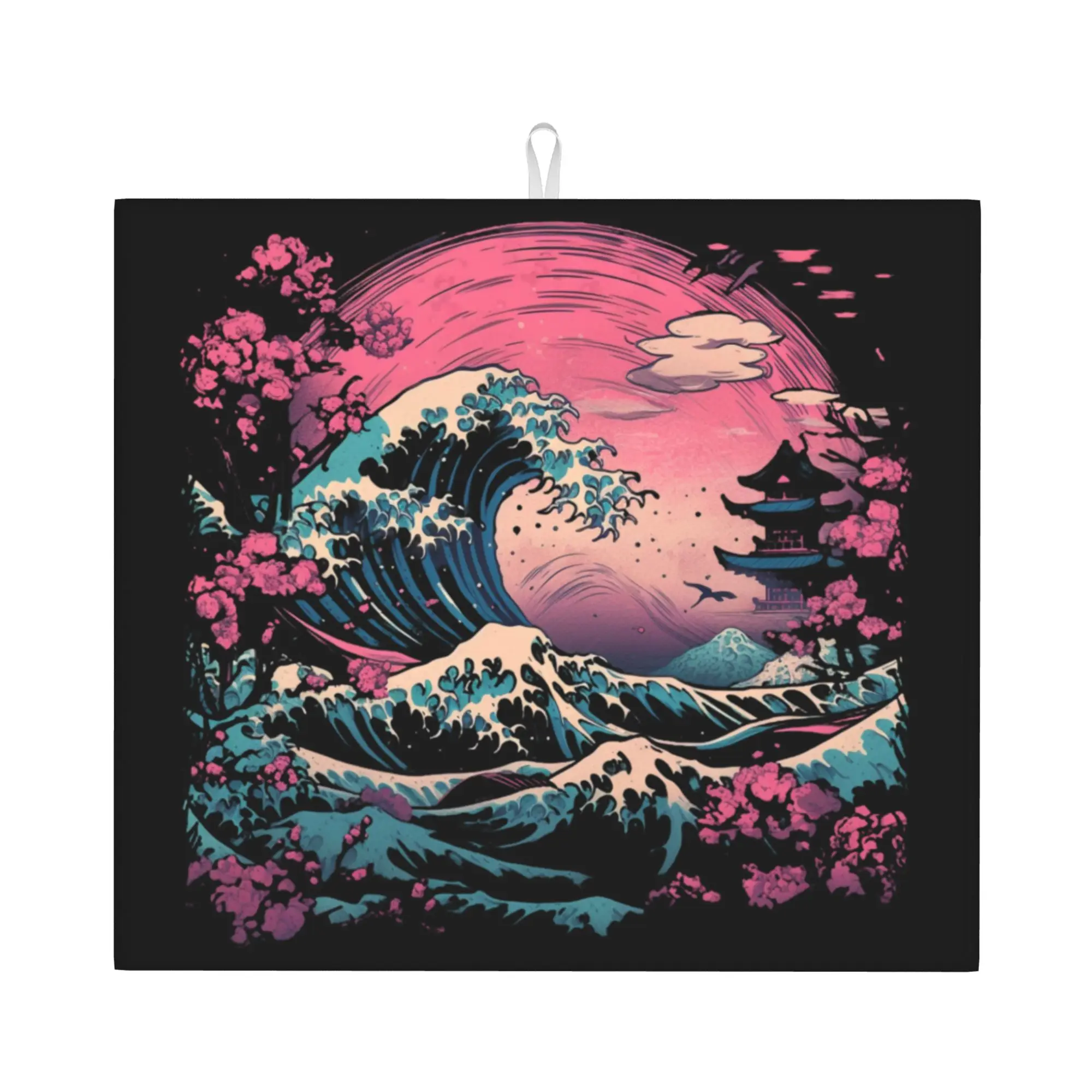 Drying Mat For Kitchen The Great Wave off Kanagawa Barware Tableware Oil Proof Reusable  Washable Kitchen Sink Drying Pad