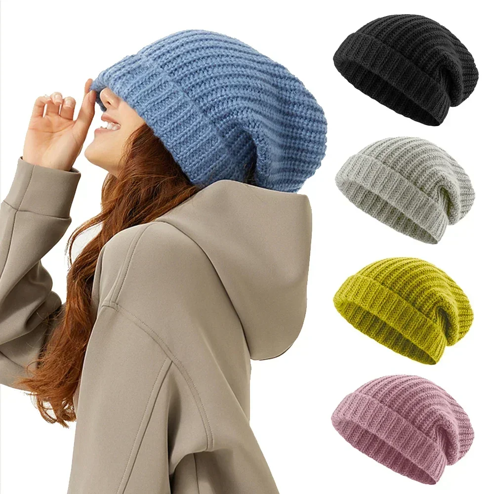 OhSunny Winter Bonnets for Unisex Fashion Women Knitted Hat Cover Head Beanies Autumn Skullies Warm Cashmere Bucket Cap