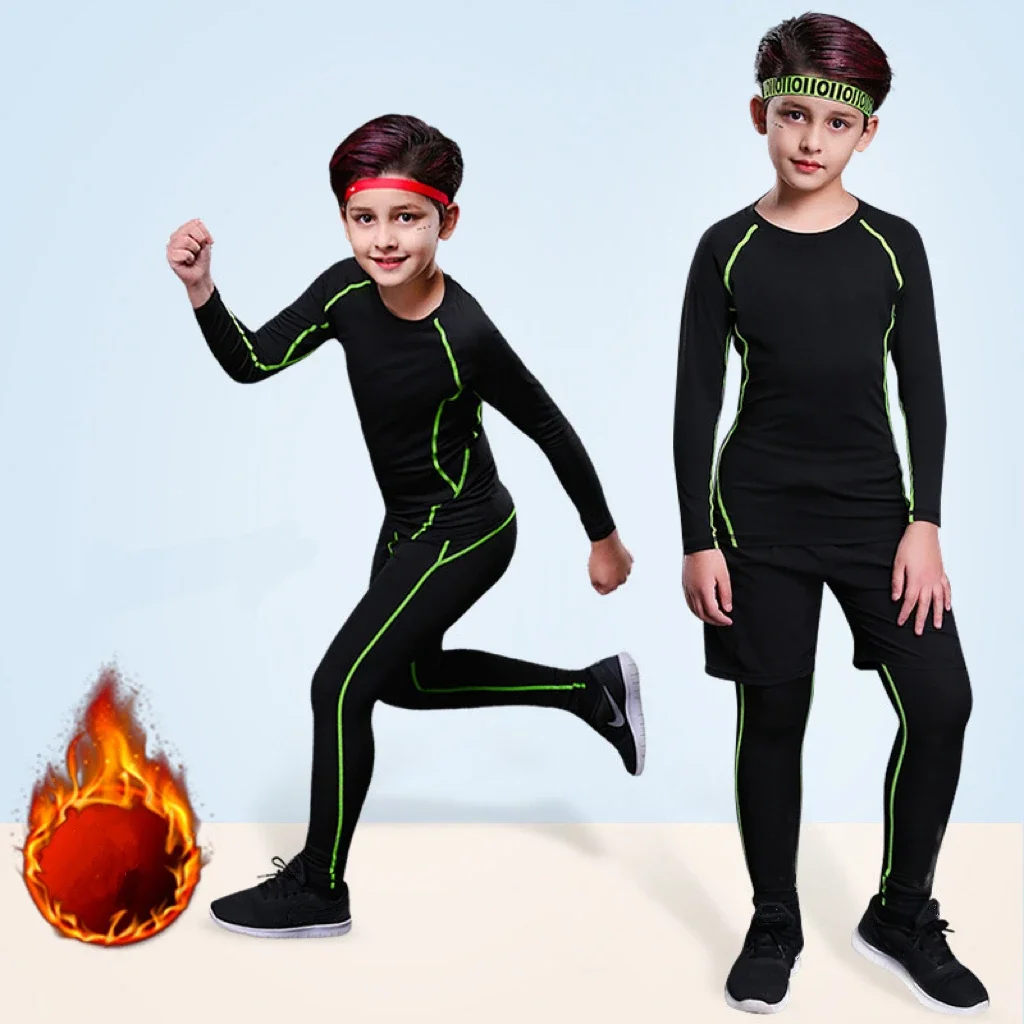 

2025 Boy Autumn Winter Quick Drying Tights Clothe Youth Kid Leggings Shirt Long Sleeve Basketball Football Sport Fitness Suit