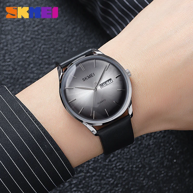 SKMEI 1991 Luxury Quartz Watch for Men Genuine Leather Strap Mens Wristwatches Waterproof Sports Date Week Clcok Reloj Hombre