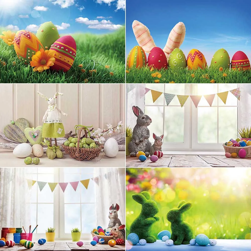 

MOON.QG Happy Easter Photography Backdrop Tulip Rabbit Sliver Eggs Photozone Background Children Studio Photobooth Supplies