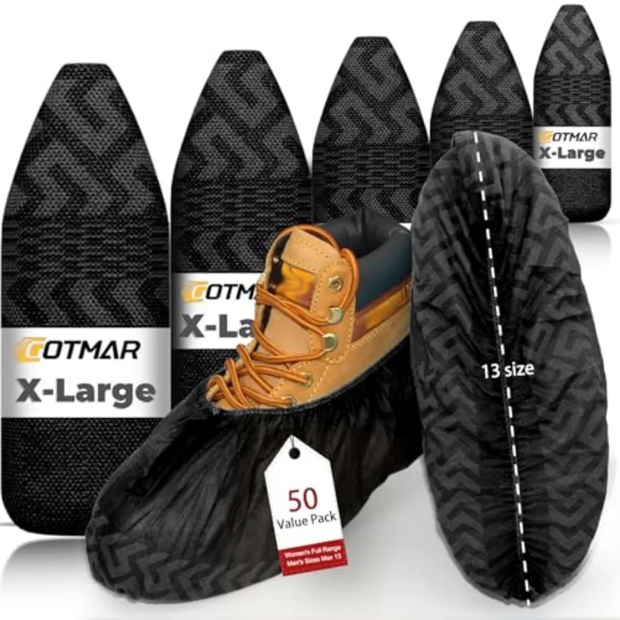 

XL Non-Slip Disposable Shoe Covers for Indoors Pack, Fits Men's US 13 Breathable Non-Woven Booties Indoor Use Light Outdoor Use