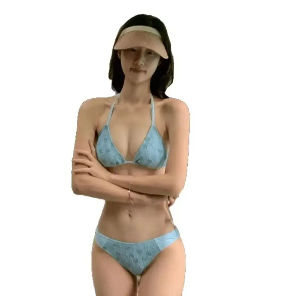 Costume da bagno termico primaverile con design montato sul collo, taglio snellente, motivo tie-dye, bikini scavato, design scavato, stile diviso