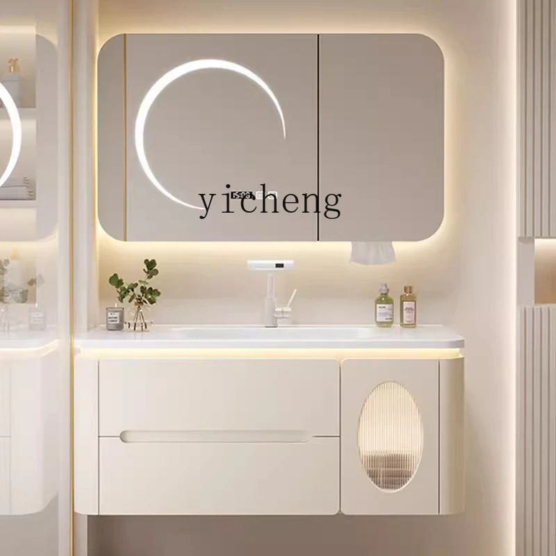 

ZC Oak Bathroom Cabinet Bathroom Cabinet Ceramic Integrated Basin Bathroom Cabinet Wash Table