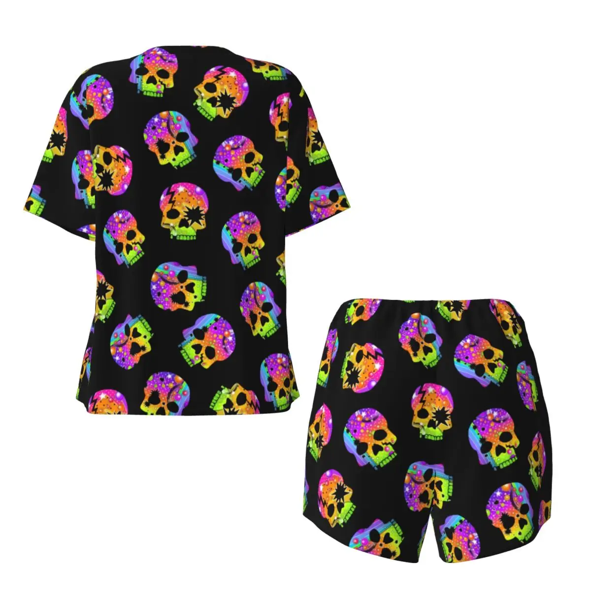 Halloween Print Pajamas Colorful Sugar Skulls Short Sleeve Fun Pajama Sets Two Piece Home Summer Design Sleepwear Birthday Gift