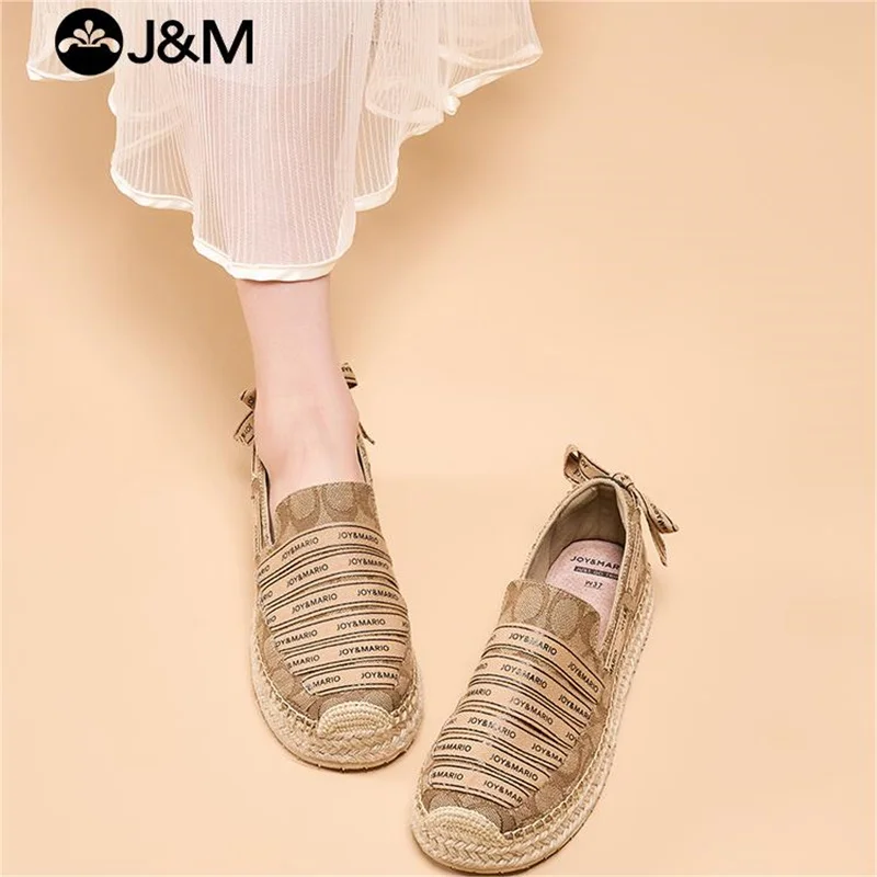 J&M 2024 Women Loafers Fisherman Shoes Summer Spring Cloth Shoes Fashion Platform Espadrilles Slip-On Casual Shoes Black Sneaker