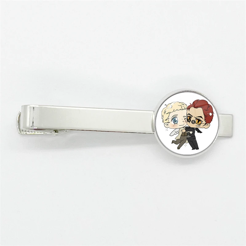 Best Friends Good Omens Tie Clips Round Glass Crowley Angel Tie Clips Gift Shirt Suit Fashion Jewelry Accessories