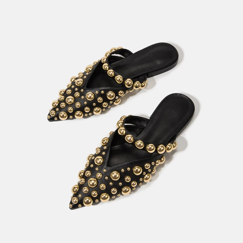 

Весна 2024, модные женские римские сандалии на плоской подошве из свиной кожи, туфли-лодочки с острым носком, модные слипоны