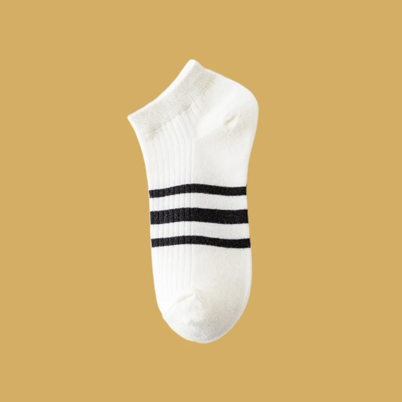 5/10 Paar neue einfache Sport Casual Socken schwarz und weiß Streifen vielseitige atmungsaktive reine Baumwolle flache Mund kurze Socken