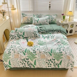 Green Botanical Duvet Cover Set Soft Comfortable Plants Bed Sheet and Pillowcase for Bedroom Guest Room Dorm Decor All Seasons