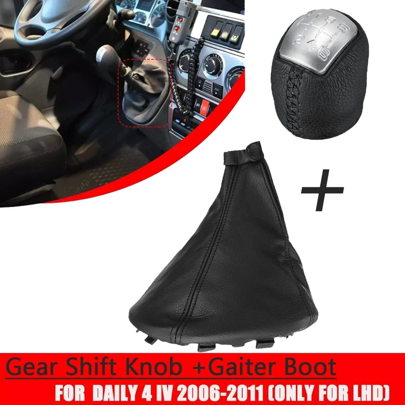 NEW-6 Speed Car Gear Shift Knob Shifter Lever With Gaiter Boot Cover For Iveco Daily 4 IV 2006 2007 2008 2009 2010 2011 LHD