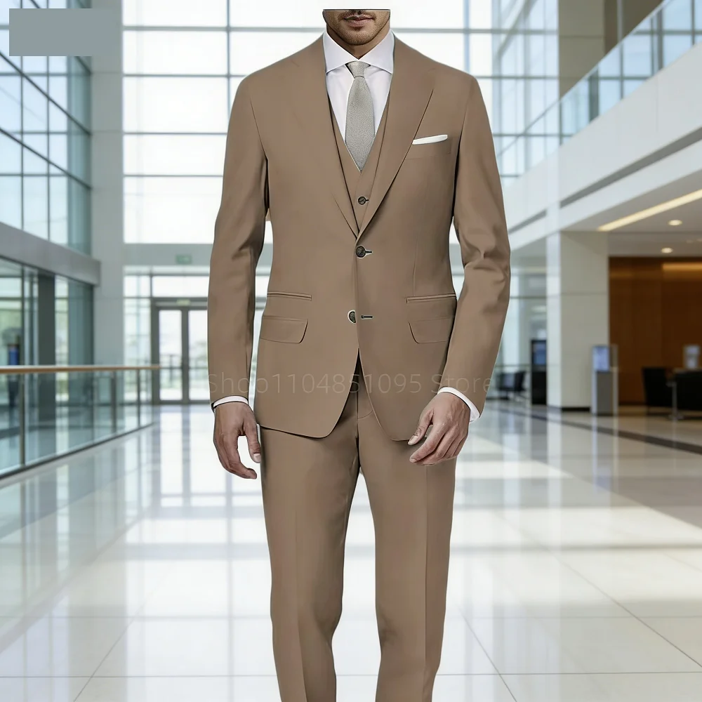 

Элегантный мужской костюм-тройка Slim Fit: пиджак, жилет и брюки на двух пуговицах, высококачественная деловая/свадебная одежда