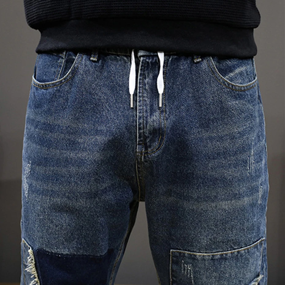 Jogger Jeans Men Denim Pants Plus Size 8XL Fashion Patchwork Jeans Casual Elastic Waist Denim Pants Male Big Size Trousers