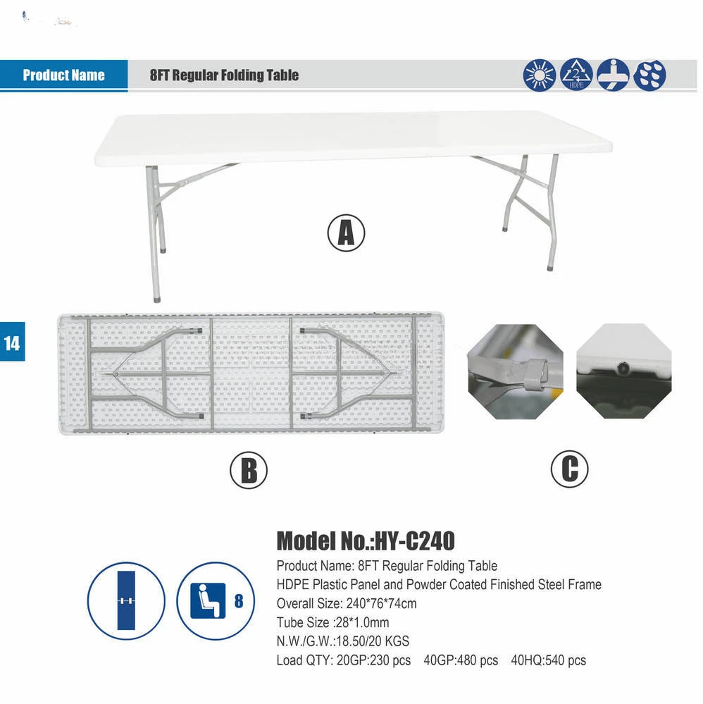 Plastic Folding Table/8ft Regular 240cm/picnic Banquet Table/portable Cheap/metal Catering Table/outdoor Leisure Camping