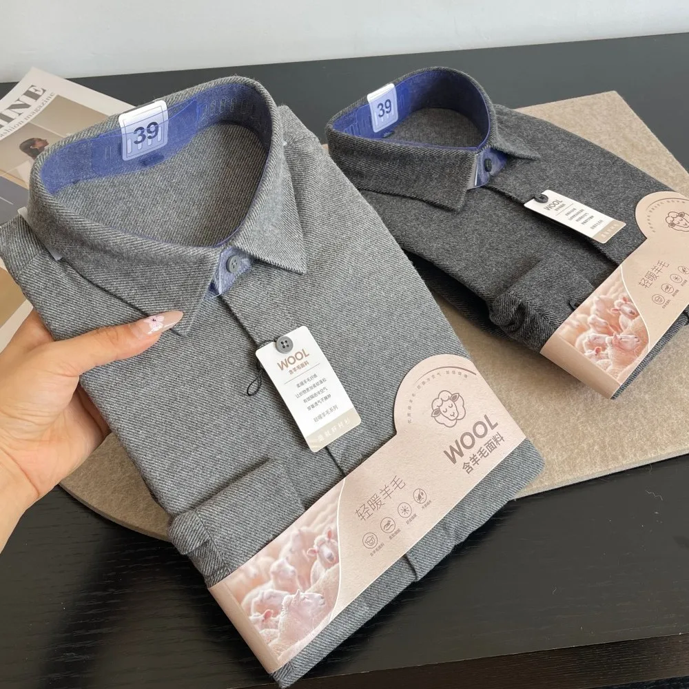 

Men's Casual Wool Blend Long Sleeve Shirt Soft Comfortable Business Leisure Fashion Thickened Cotton Wool Fabric Resistant to...