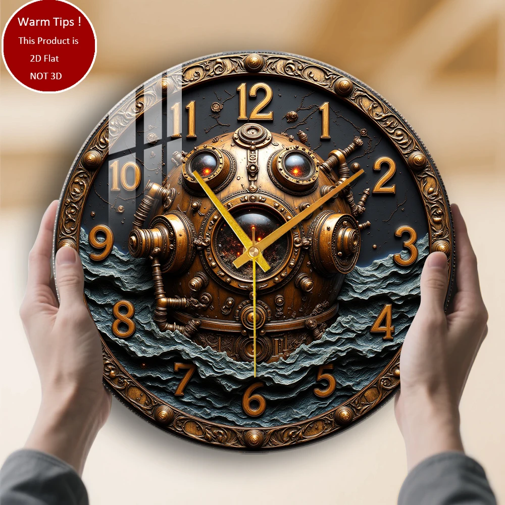 

Настенные часы из закаленного стекла в стиле стимпанк, дизайн подводной лодки, подходит для настенного декора или настольного дисплея в любом месте