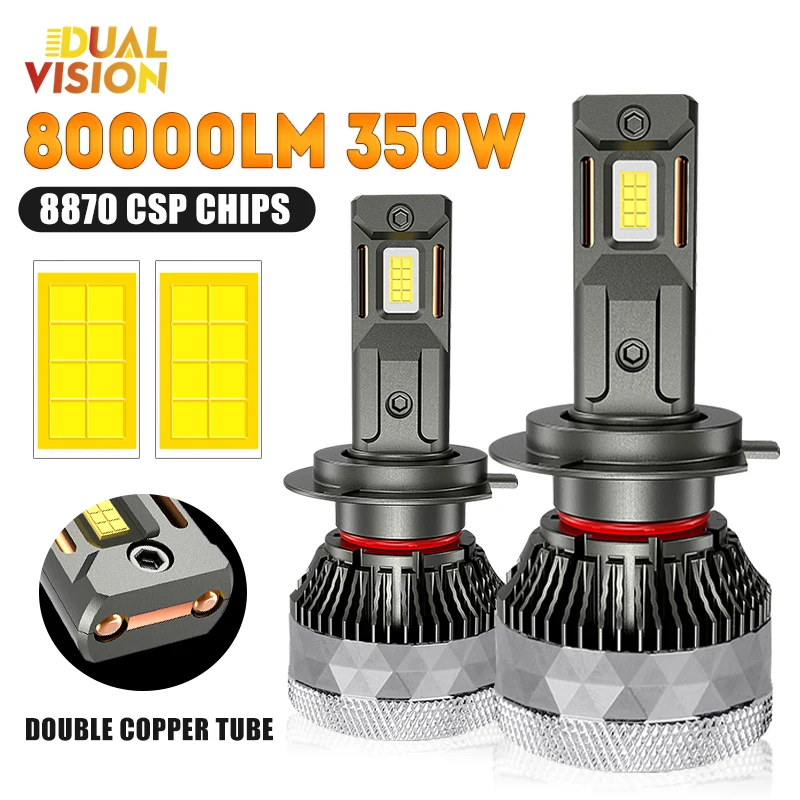 

H7 H4 H11 Светодиодные лампы для фар Мощная медная трубка 350 Вт 6000K для автомобиля H1 H8 H9 H3 9012 HB3 9005 HB4 9006 12 В Автомобильная лампа