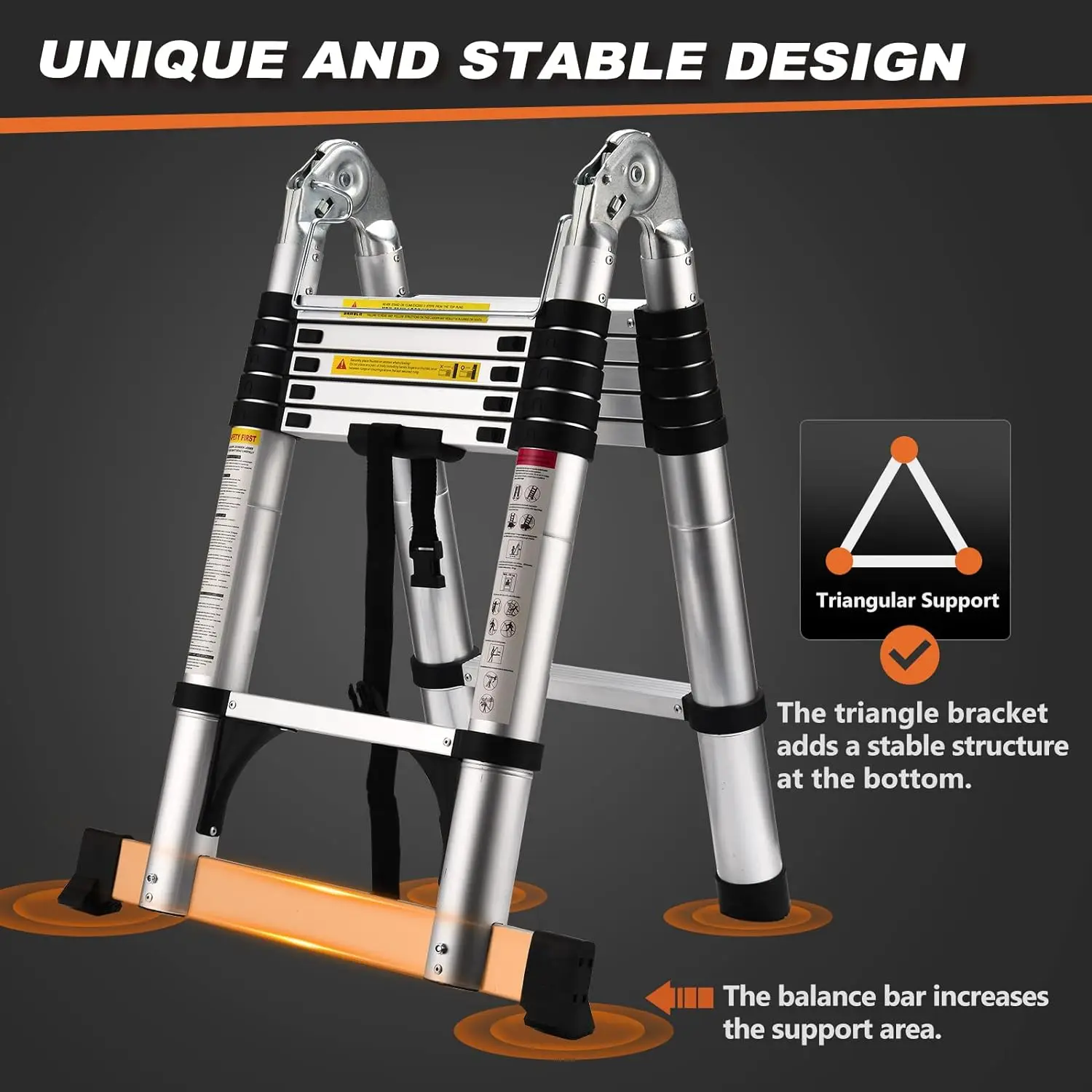 Escalera telescópica de aluminio para caravana, escalera de extensión compacta de 12,5 pies, portátil, para viajes al aire libre, Mo