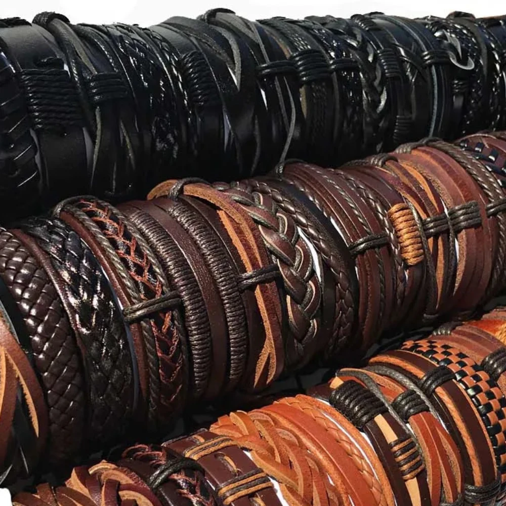Handmade 114pcs/lot Wrap Woven Fashion Handmade Men Bracelets Women Leather Bracelet for Women Men Bangle Wholesale Jewelry Gift