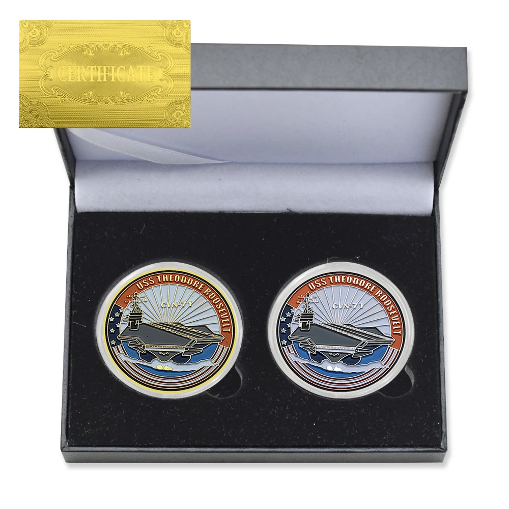 

2pc/box USS Theodore Roosevelt Commemorative Coin Metal Three-Dimensional CVN-71 Challenge Coin with Certificate and Gift Box