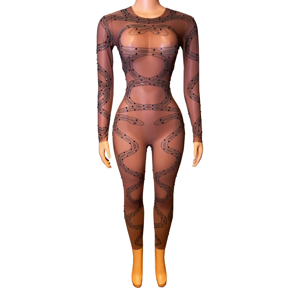 

Adult Women Halloween Cosplay Costume 3D Print Mesh Tight Jumpsuit Snake Print Horror Role Playing Performance Festival Leotard