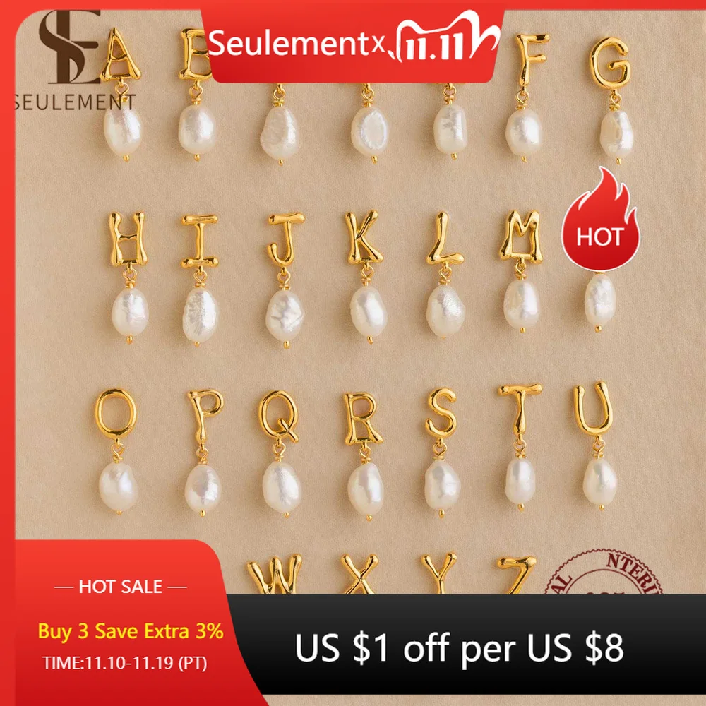 

Seulement 925 Sterling Silver Alphabet Irregular Pearl Earrings Personalized Initial Drop Earrings for Women Jewelry Gift