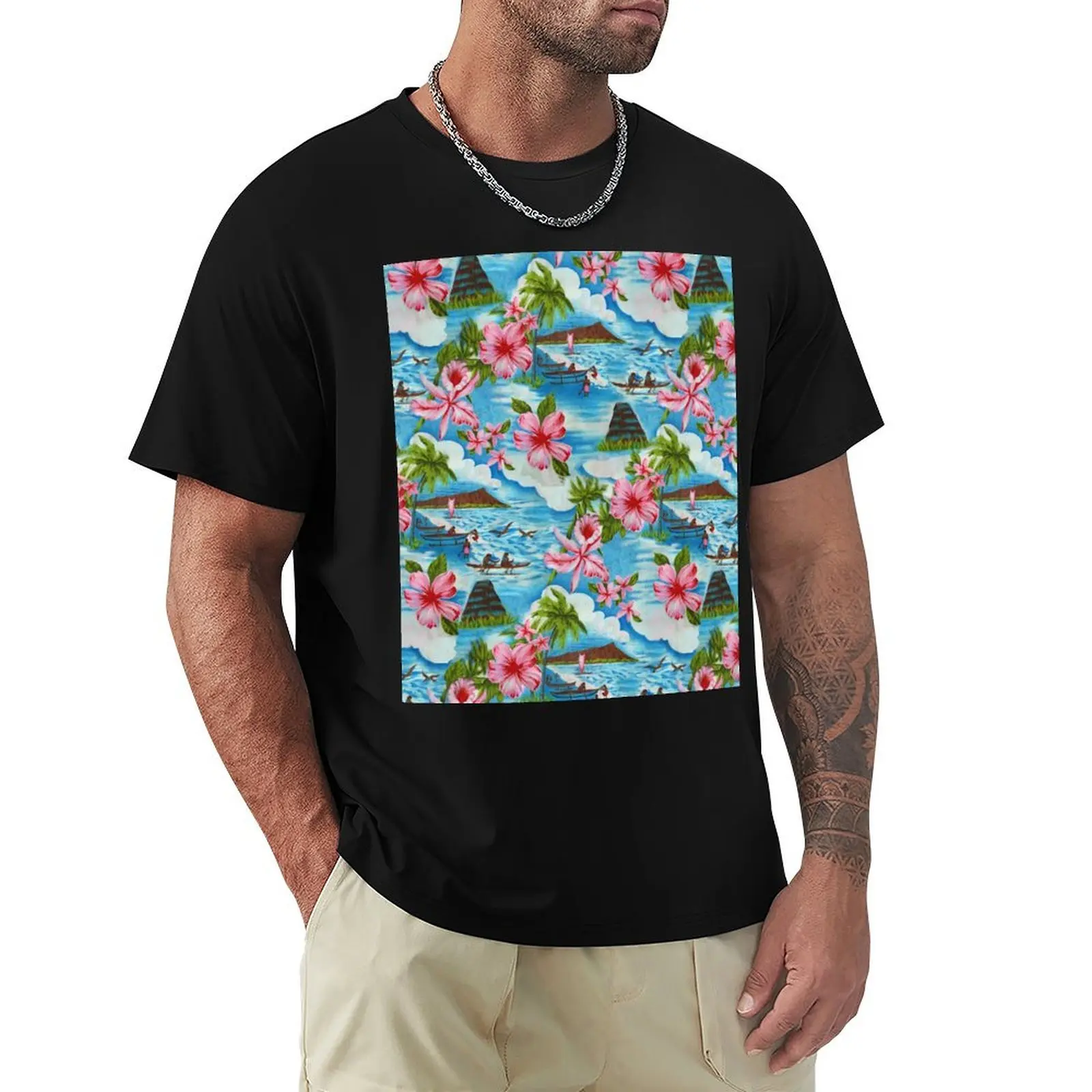 

Hawaiian Scenes in Pastel Colors T-Shirt graphic tee shirt Clothing mens t shirts top quality