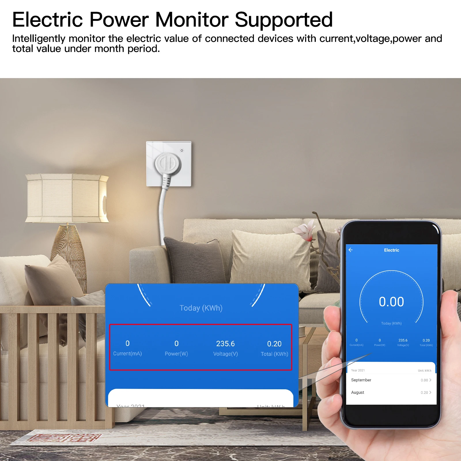 16A UK Smart Tuya WiFi Socket Power Monitoring Wall Outlet Touch Glass Panel Relay Plug Smart Life Alexa Google Home Control